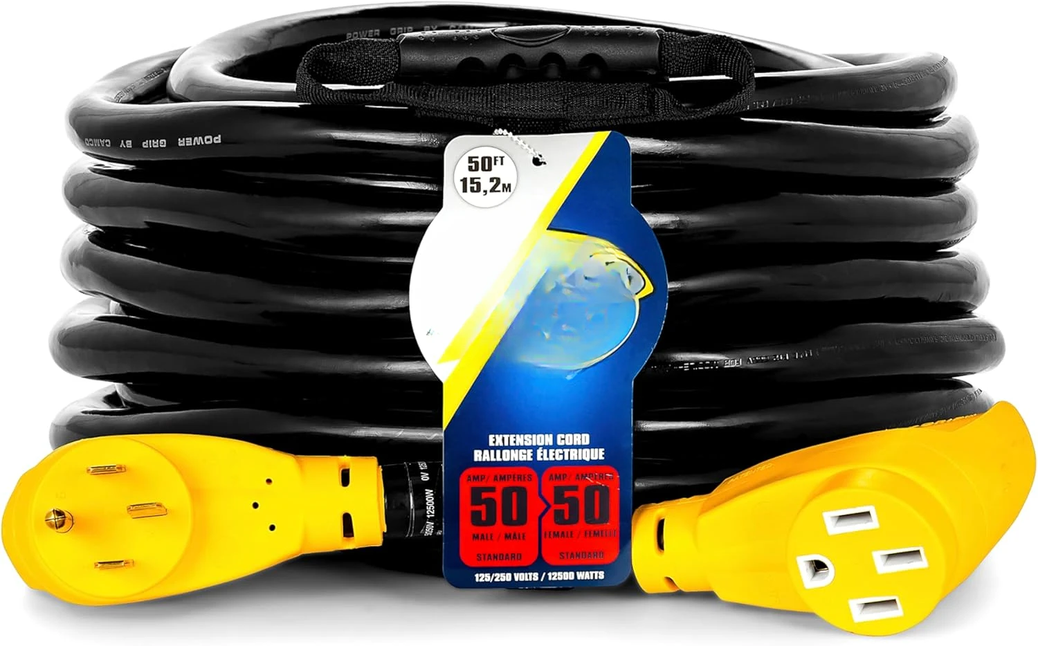 50 Amp RV Extension Cord - Rated for Features Copper Gauge Wires for Superior Conductivity & Coated w/Heat-Resilient PVC