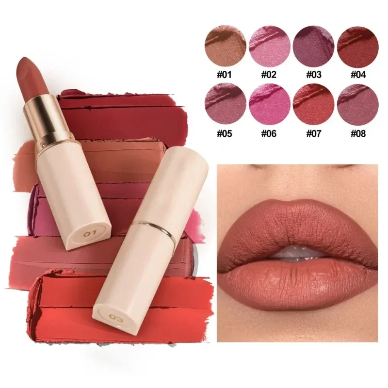 Deep Red Matte Lipstick 8 Colors Waterproof Non-stick Cup Lip Balm Makeup Dark Red Lipsticks Velvet Easy To Color Lips Cosmetics