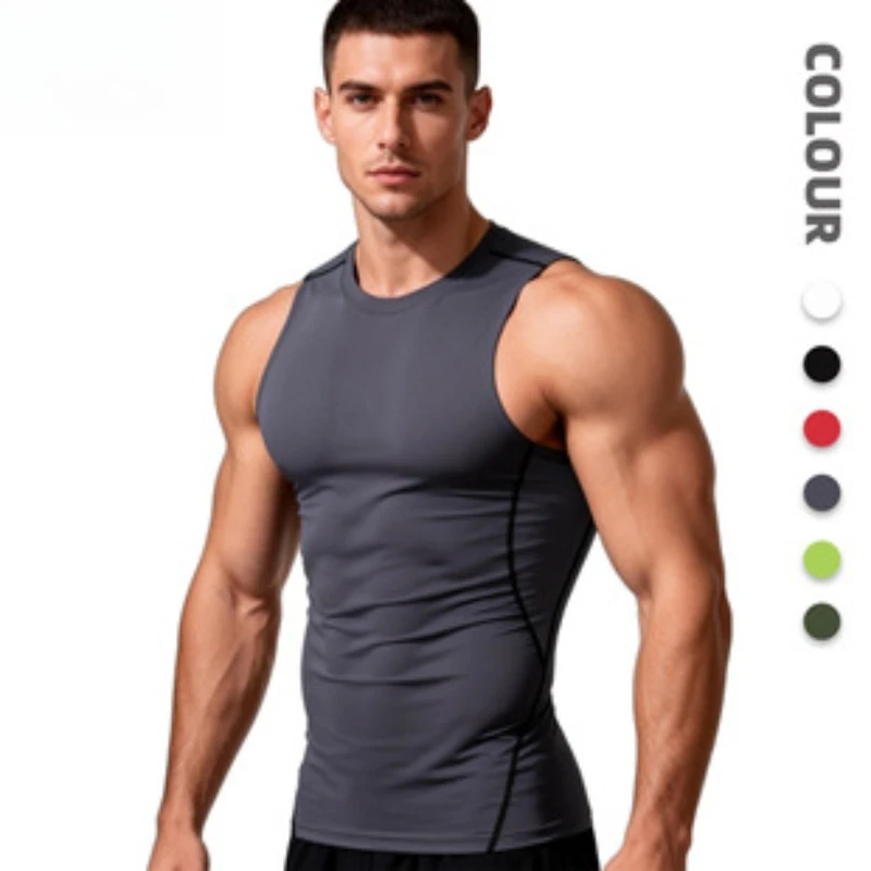 Men's Quick-Drying Sleeveless T-Shirt Fitness Bodybuilding Round Neck Elastic Vest Sports Wear for Active Lifestyle