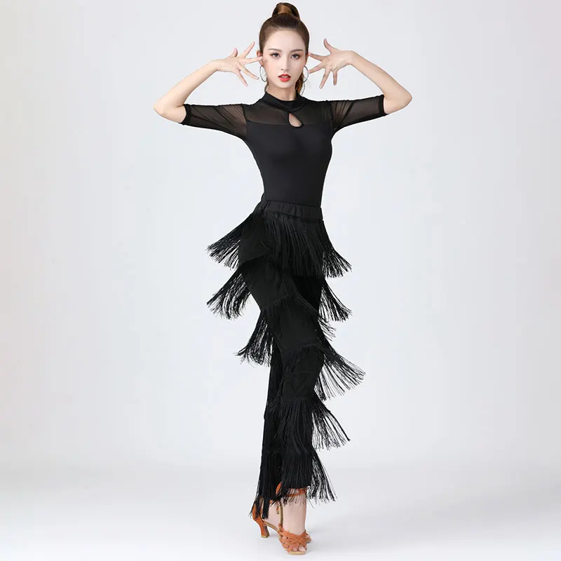 

Women's Tassels Fringe Dance Pants Ballroom Latin Tango Salsa Practice Performance Dancing Costume Pants Blakc Blue Red