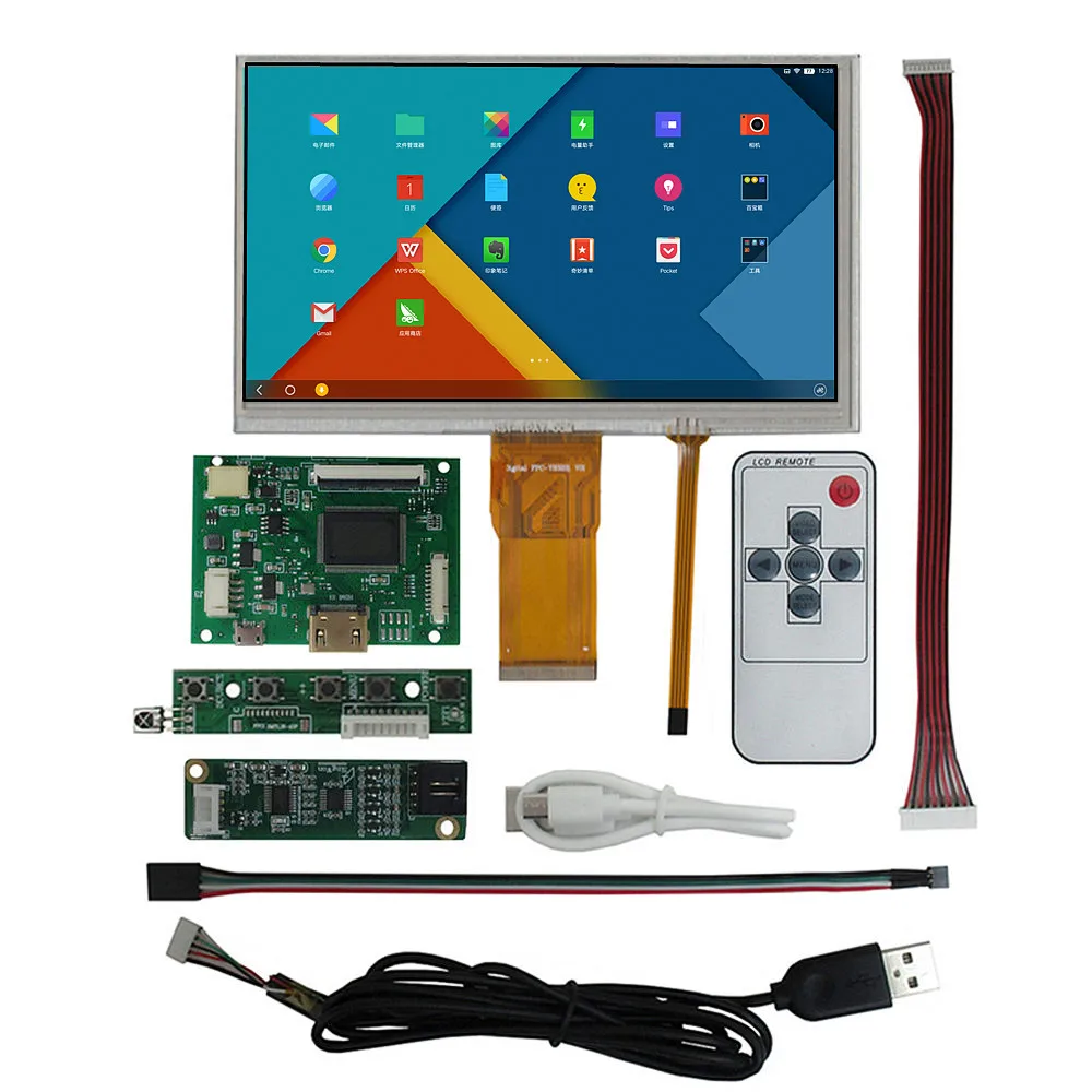 7 Inch 1024*600 Screen Display LCD Digitizer Touchscreen HDMI-Compatible Driver Control Board DIY Raspberry Pi PC Monitor Kit