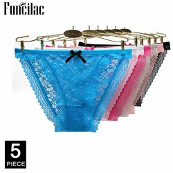 Sexy Lace Panties Woman Cotton Underwear Transparent Briefs Underpants Knickers Lingerie 5 Pcs/set
