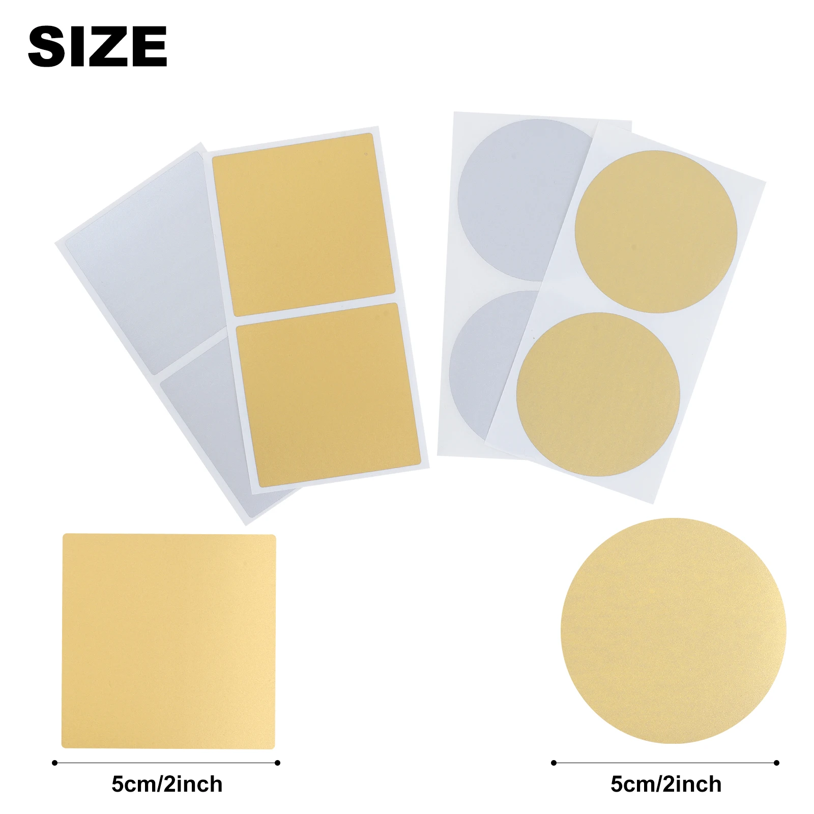 50pcs Scratch Off Sticker 50x50mm Round Gold Silvery  Quadrate  Blank For Postcard Cover Stationery Message Wedding Game Sticker