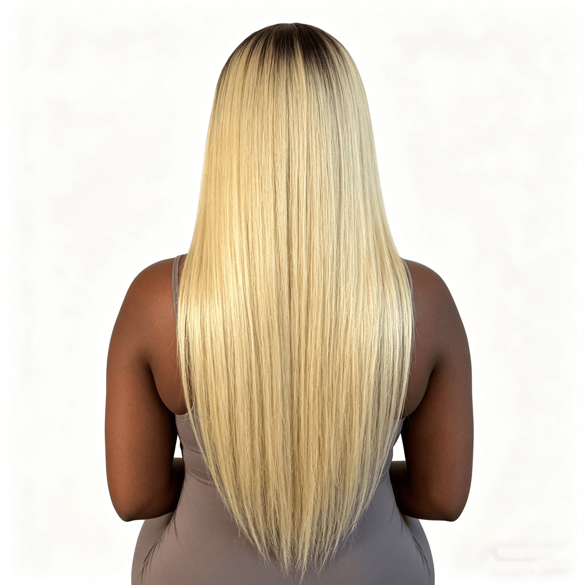 Straight Blonde Human Hair Wig with Black Roots 13*6 Lace Front Wig 180% Density 13x4 Transparent Lace Frontal Wig Pre Plucked