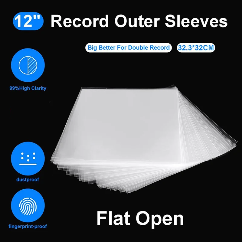 Funda protectora para disco de vinilo, bolsa autoadhesiva para tocadiscos LP, 50 piezas, 12 pulgadas