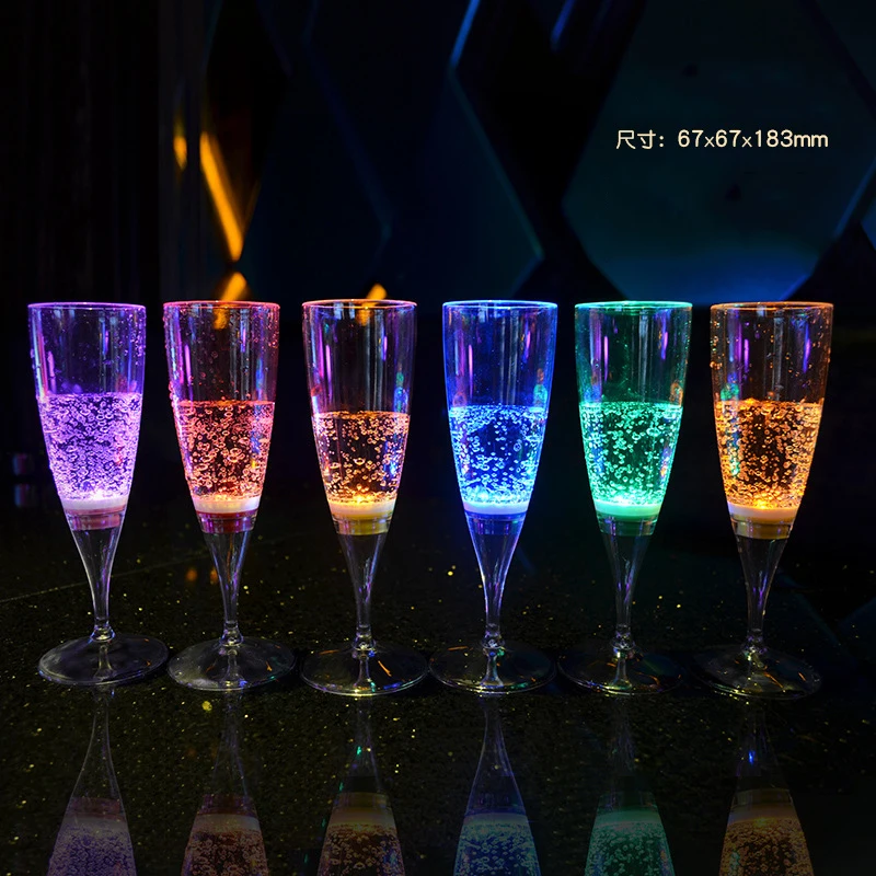 6pcs Bar Led Luminous Octagonal Cup KTV Luminous Cocktail Glass Cups FDA Food Grade Plastic Wine Glass LED Light Glasses Battery