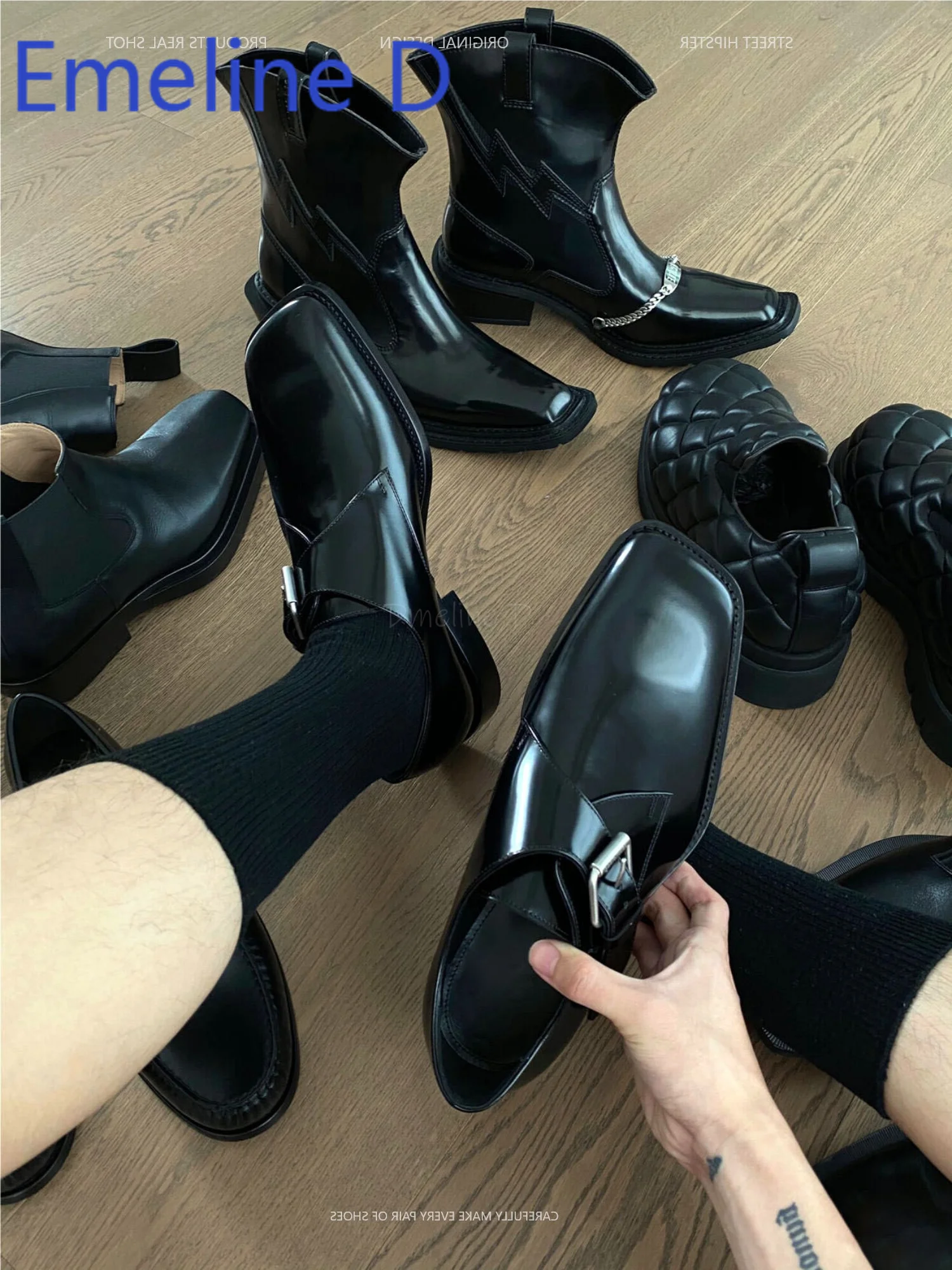 

Модные кожаные туфли с квадратным носком и косой пряжкой, повседневные туфли для пар и мужчин, черные туфли дерби из воловьей кожи