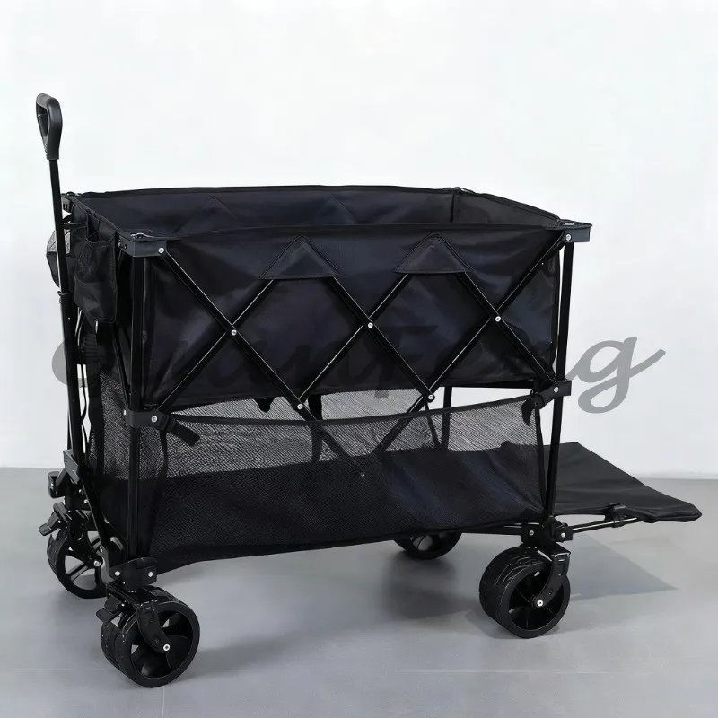 4 Wheel Collapsible Beach Wagon Cart, Portable Folding Outdoor Camping Travel Handcart, Wholesale Utility Cart