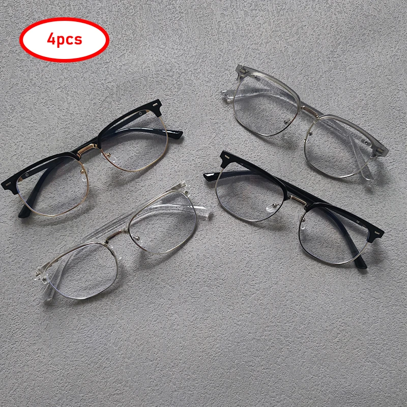 

4 Pairs Per Set Men Women Fashion Anti-blue Light Eyewear Vintage Semi Rimless Square Office Computer Female Glasses Accessory