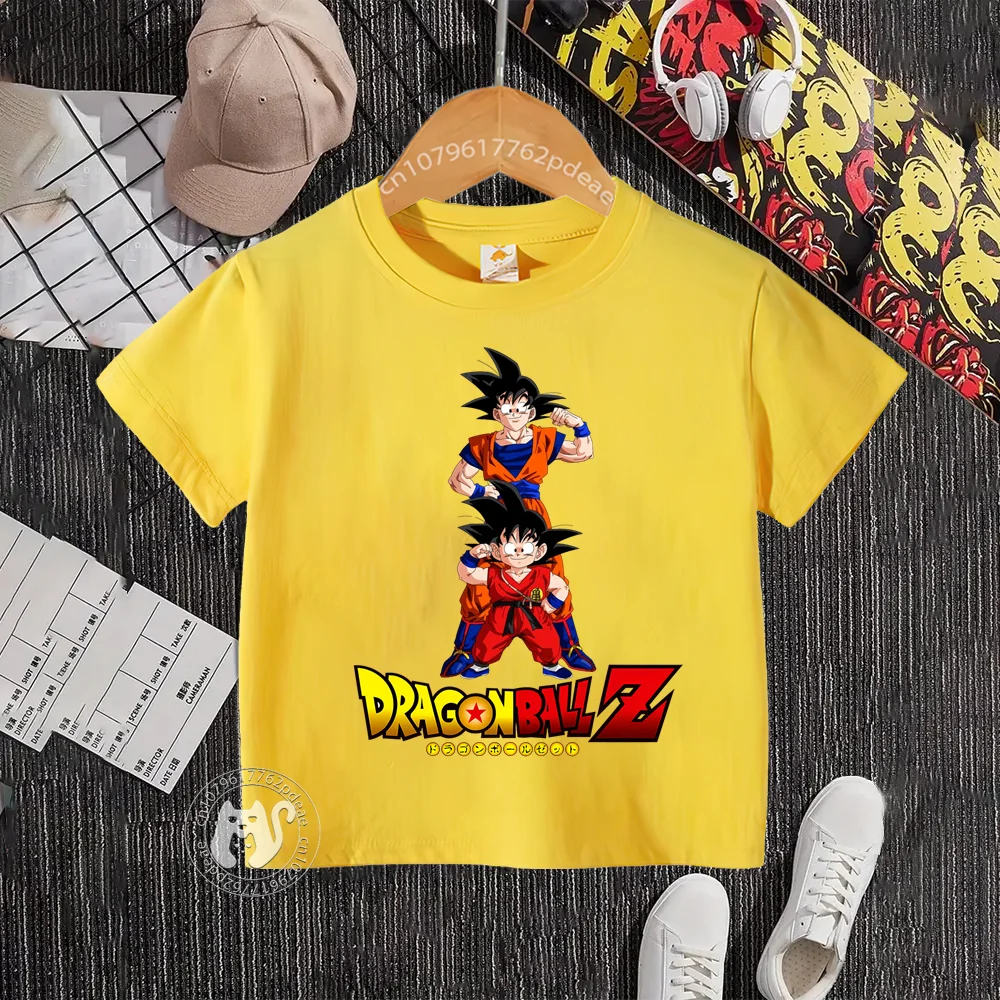 Teen Summer 100% cotton crewneck T-shirt Boys Girls Comfortable Harajuku Top Street Dragon Ball Print casual cotton T-shirt