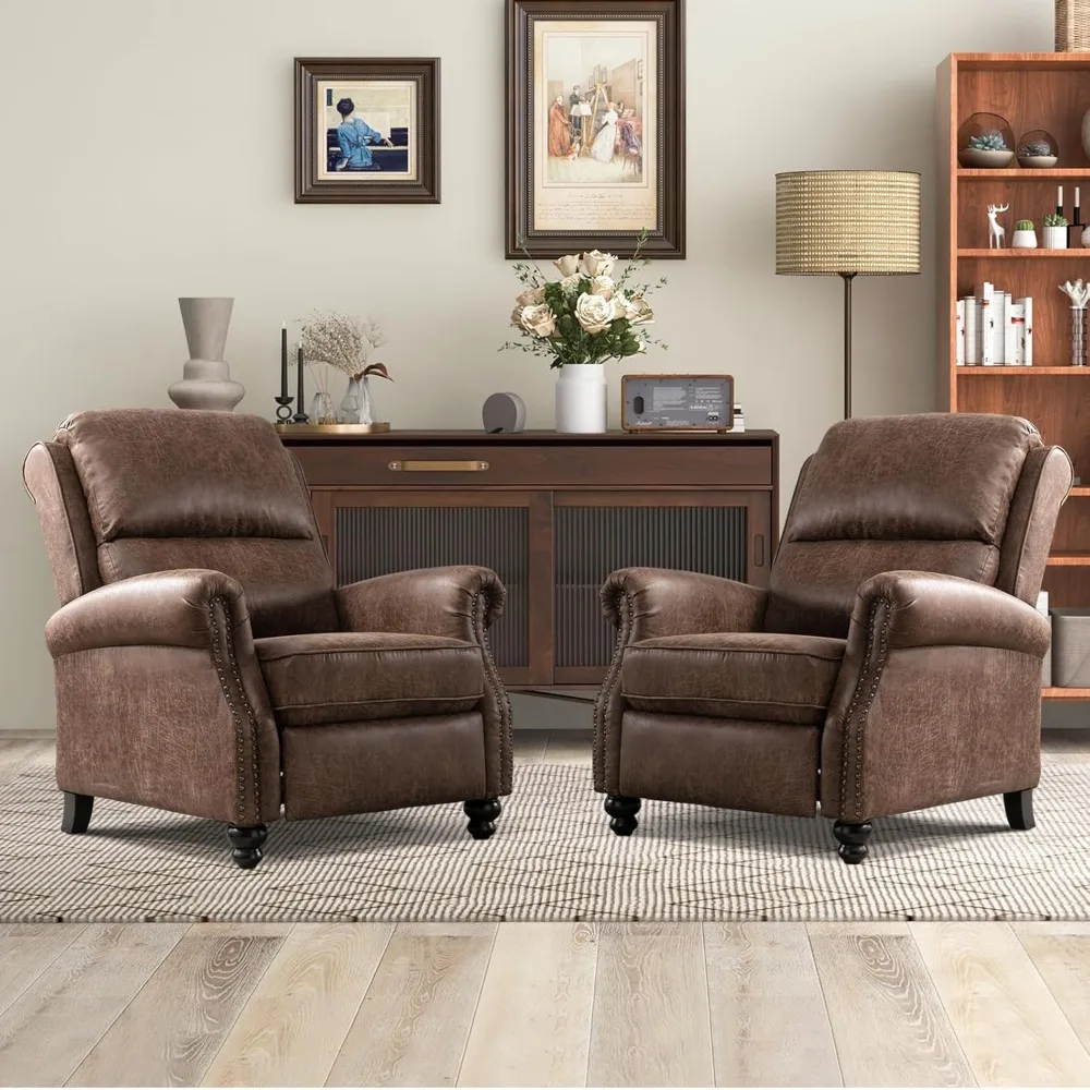 Pushback Recliner Chair Set of 2, Push Back Recliner with Rivet Decoration Single Sofa Accent Chair, Living Room Chairs