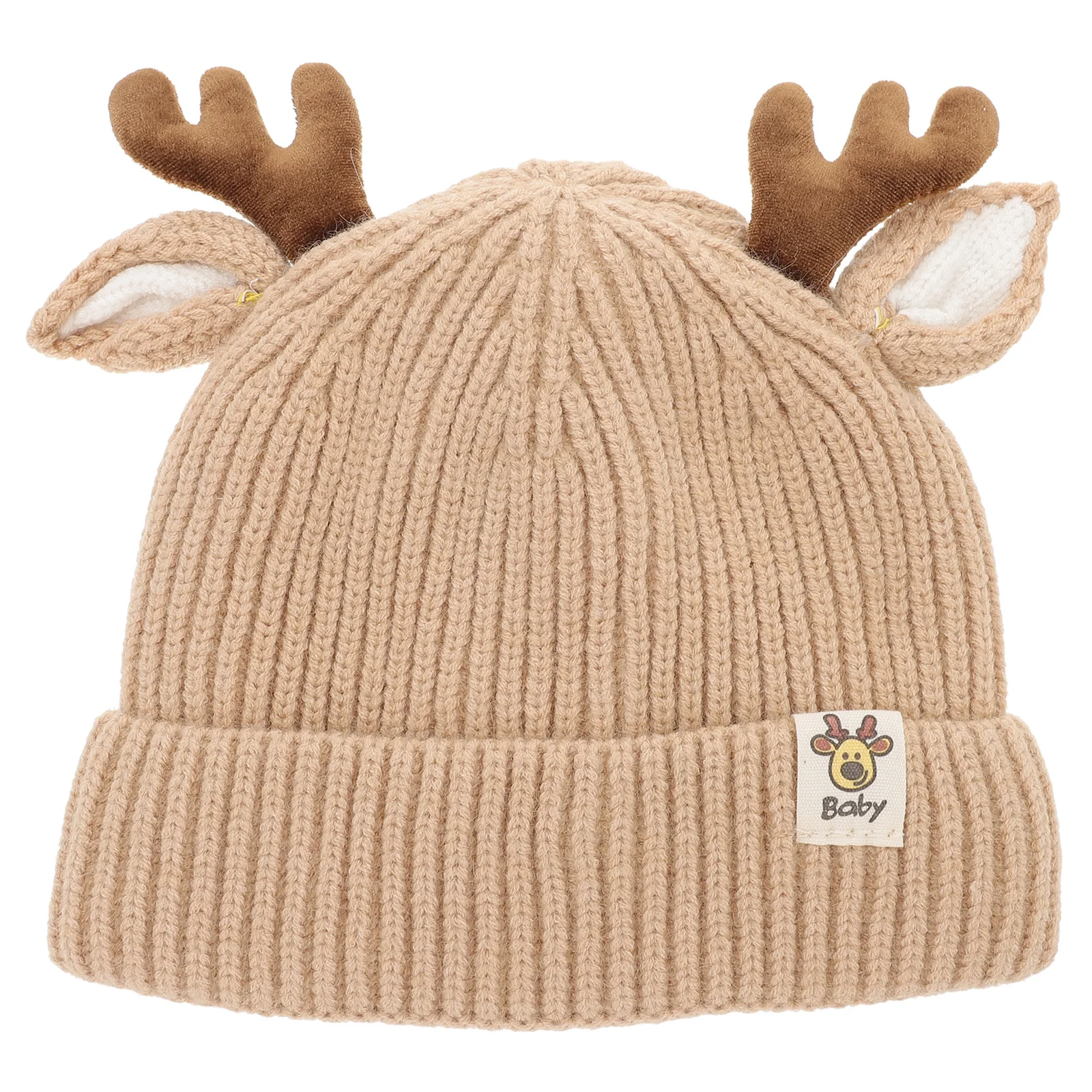 

24pcs Cartoon Reindeer Knit Hat For Kids Warm Baby Winter Cap 3-24 Months Khaki Children Knitting Hat Cozy Holiday Gift