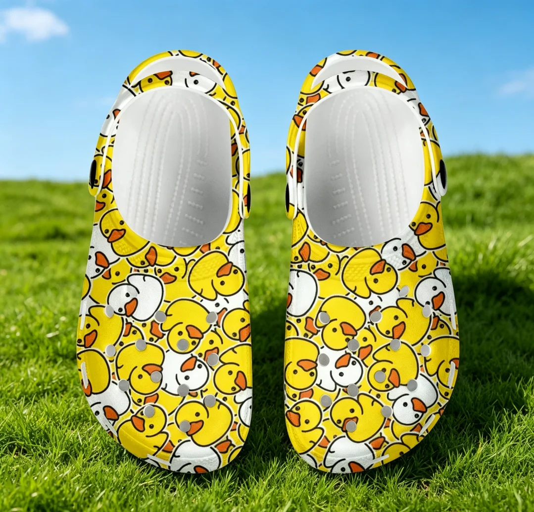 

Cartoon Duck Slide Sandals Cute Duck Print Unisex Summer Slippers Soft EVA Indoor Outdoor Beach Shoes For Adults