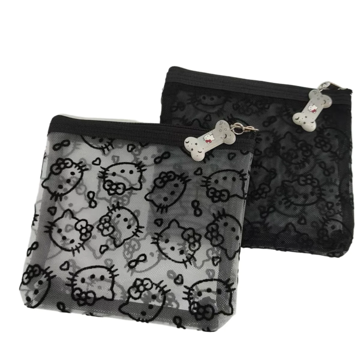 Portable Mesh Zipper Storage Bag Cartoon Pattern Mini Cosmetic Pouch Travel Accessories Organizer Makeup Bag