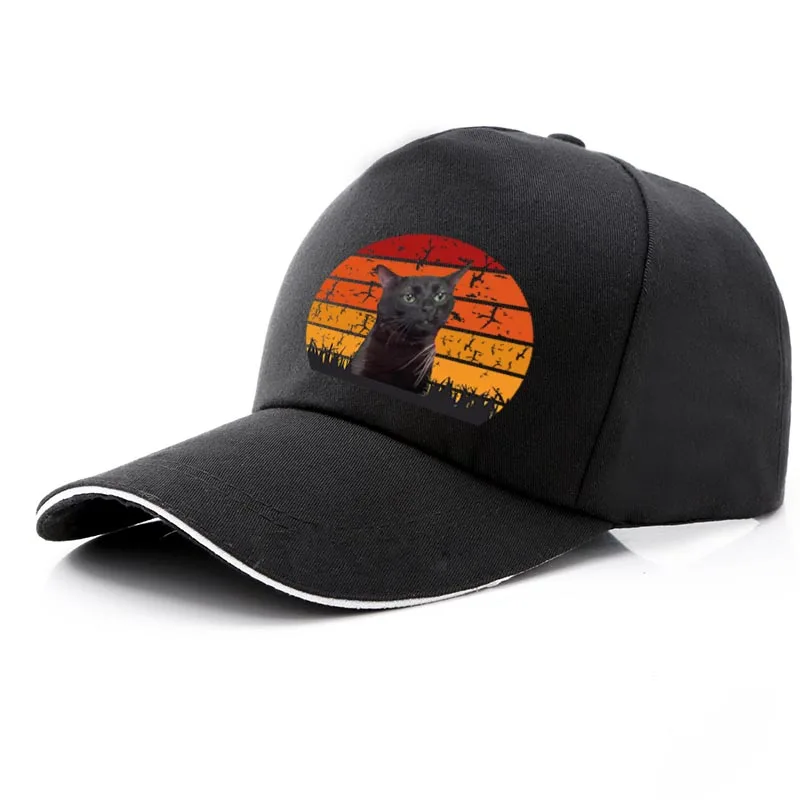 Black Cat Zoned Out Cat Meme Baseball Cap Vintage Staring Cats Graphic Caps For Men Unisex Casual Hats