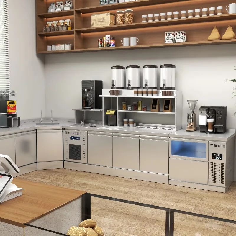 

Customize Commercial Stainless Steel Bubble Tea Workbench Boba Milk Tea bar Counter 1.2m 1.5m 1.8m 2m Workbench