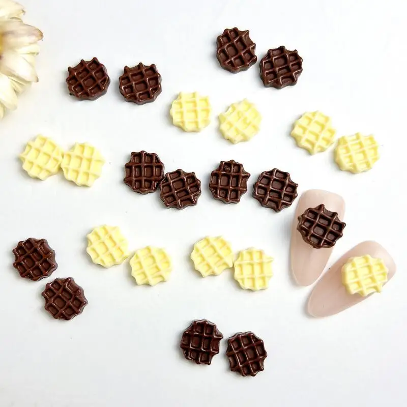 20PCS 3D Resin Luminous Waffle Cookies Nail Art Decorations Irregular Grids Biscuits Nail Charms for Making DIY Hairpin Nails