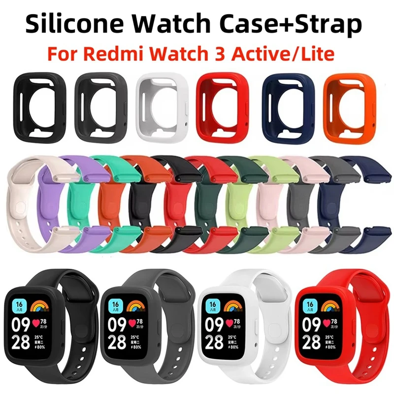 Official Same Silicone Strap+Case For Redmi Watch 3 Active Replacement Wristband Bracelet Redmi Watch 3/Watch3Lite Correa Straps