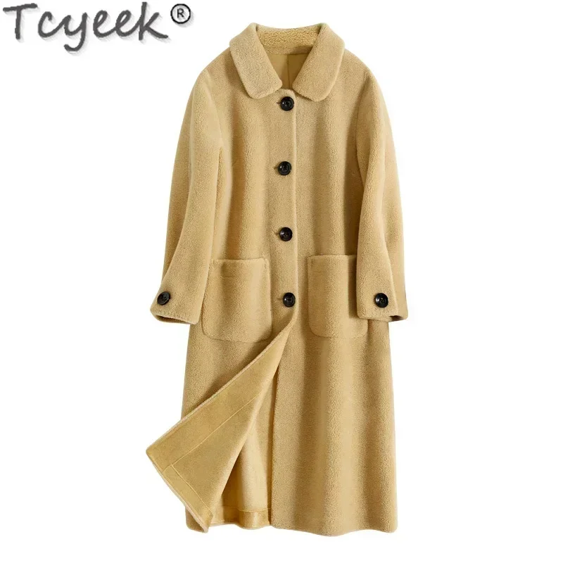 

Sheep Tcyeek Shearling Fur Coat Women Mid-long Grain Wool Jackets Composite All in One 23 Winter Women's Clothes