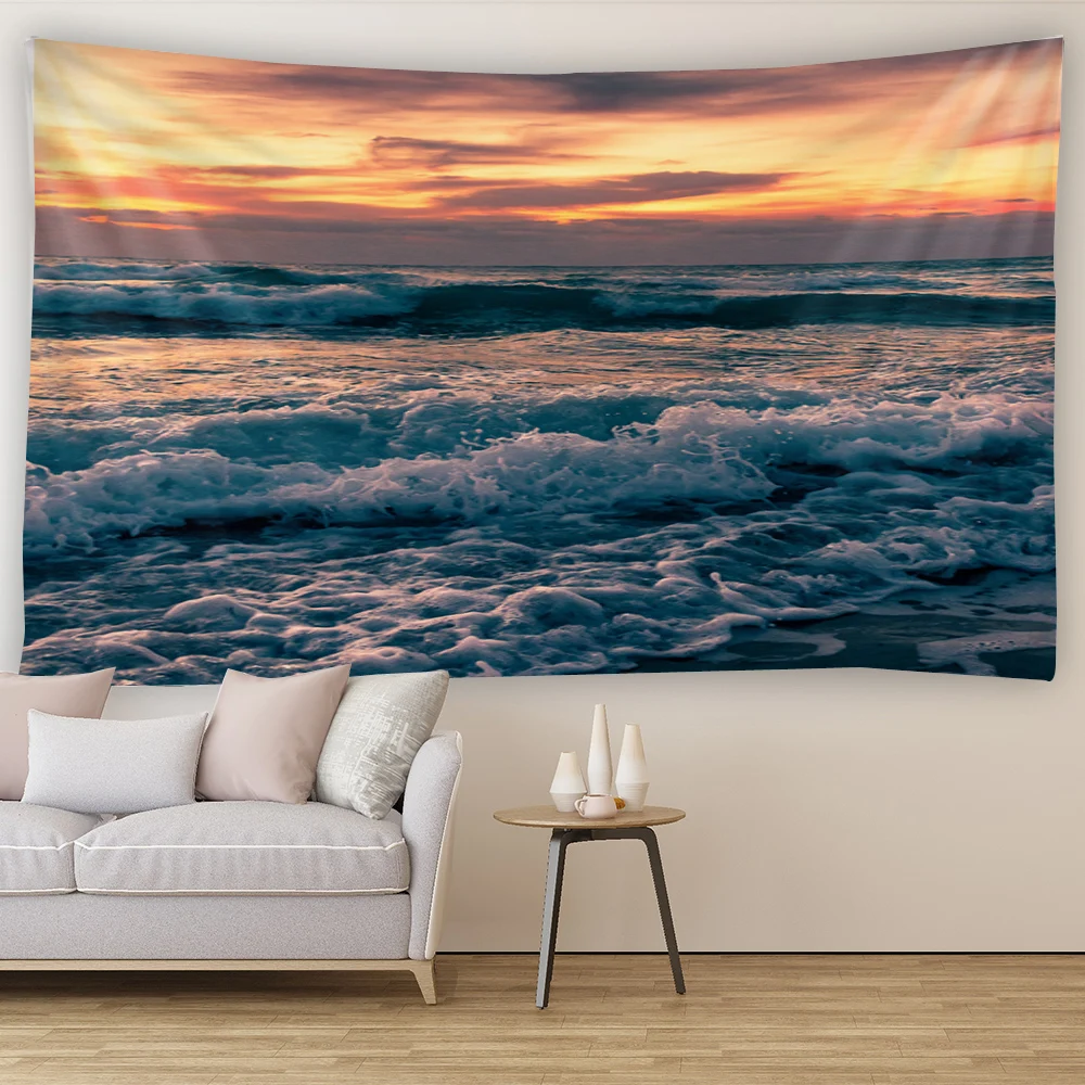 Seascape Seawater Waves Wall Hanging Tapestry Art Deco Blanket Curtain Living Room Room Decoration