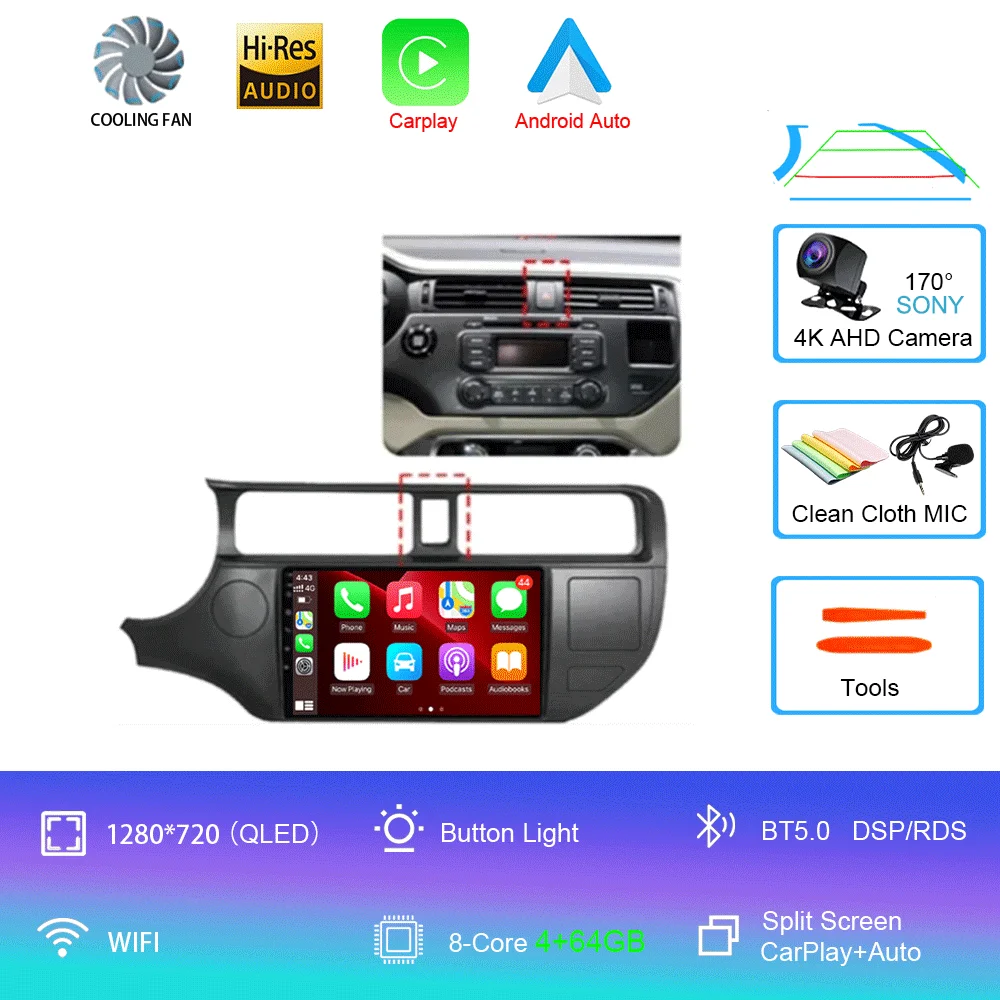 Android 16 Carplay Auto voor Kia RIO 4 K3 2011 2012 2013 - 2017 autoradio multimediaspeler navigatie GPS geen 2Din 2 Din