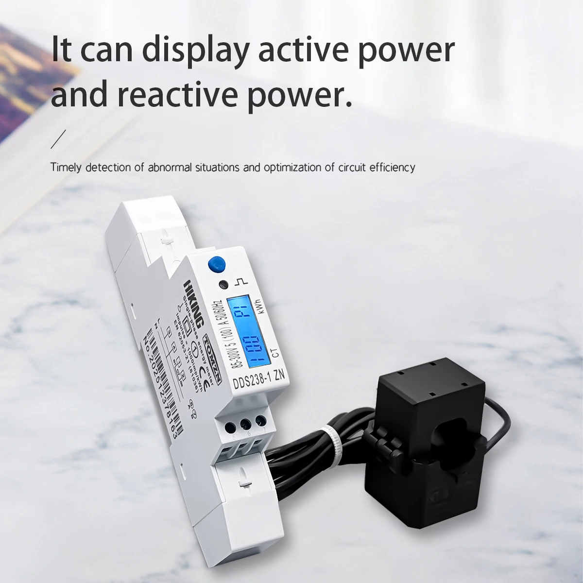 TOMZN CT Energy Meter LCD,85-300V(400Vmax),100A,50/60Hz,meas.pos/rev active&reactive energy,V,A,Hz,PF,backlight.