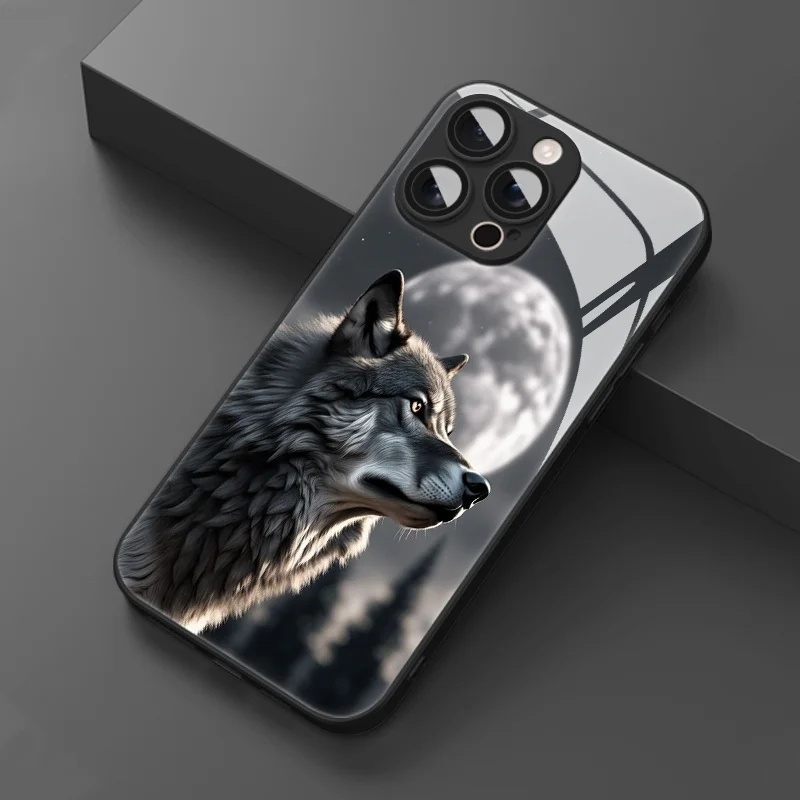 

Lonely Wolf King Pattern Tempered Glass Phone Case Suitable for iPhone 17 16 15 14 13 12 11Pro/Max/Plus Anti Drop and Anti Shock