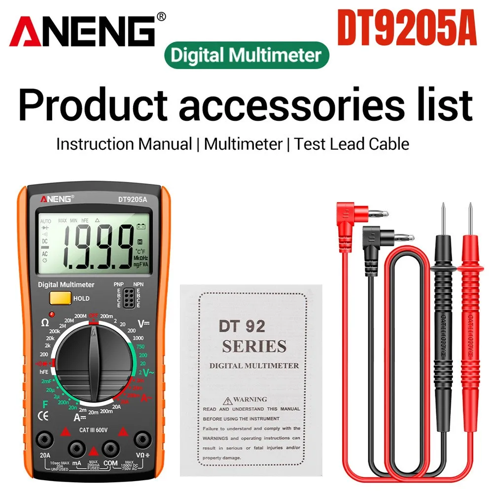 

1pc DT9205A Professional Multimeter Digital AC/DC Transistor Tester Electrical NCV Test Meter Profesional Analog Auto Range