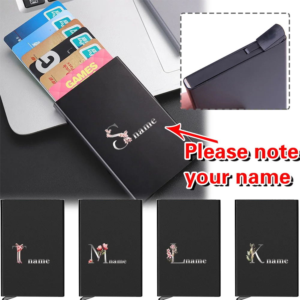 

Personalized Customized Name Metal Pop-Up Aluminum Card Box Thin Wallet Metal Credit Card Holder Letter Pattern Custom Products