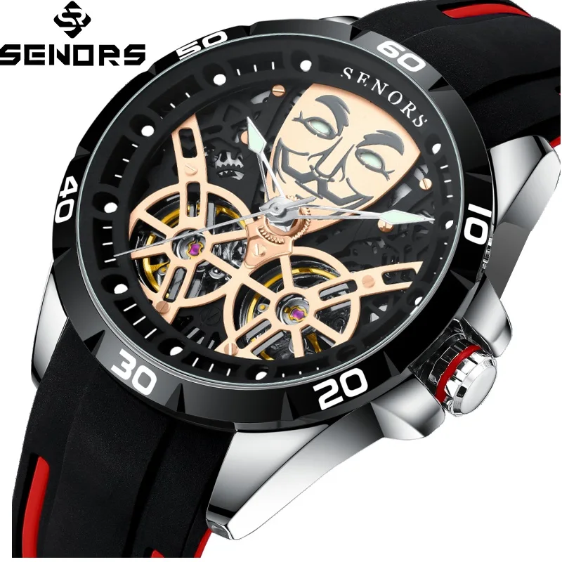 

SENORS SN207 Men`s Watch Automatic Mechanical Watches Men Skeleton Double Tourbillon Sapphire Glass Clock 316L 3ATM Hollow Watch