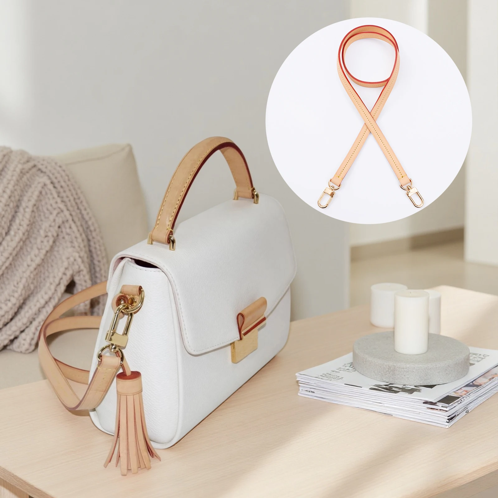 BEERY&SNOWY Bag Replacement For LV Shoulder Straps Croisette Handbag Accessories Genuine Vachetta Leather Strap