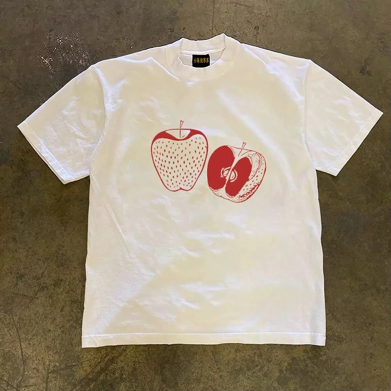 Pure Cotton Short Sleeve T-Shirt Double Thread Loose Fit Male American Retro Style Heavyweight Couple's Casual Breathable Tee