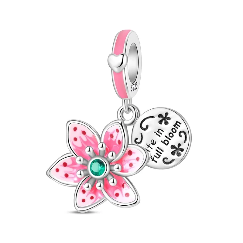 

2026 Spring Charm 925 Sterling Silver Brilliant Pink Flower Pendant Fit Original Bracelet DIY Women Birthday Jewelry Gift