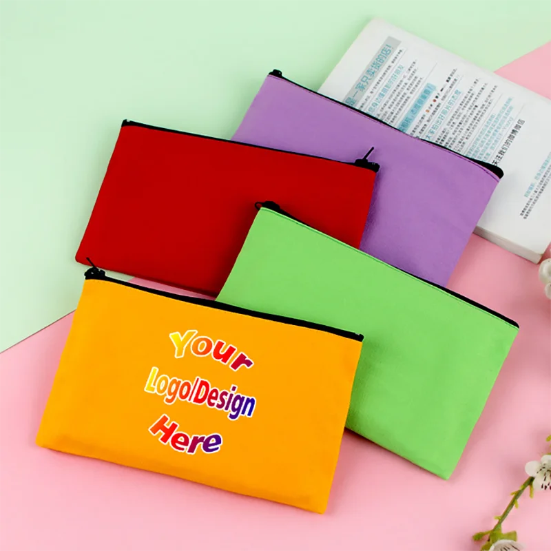 Customized Cosmetic Bag Canvas Zipper Bag Personalized Printing Logo Travel Cosmetics Organizer Stationery Pen Bag