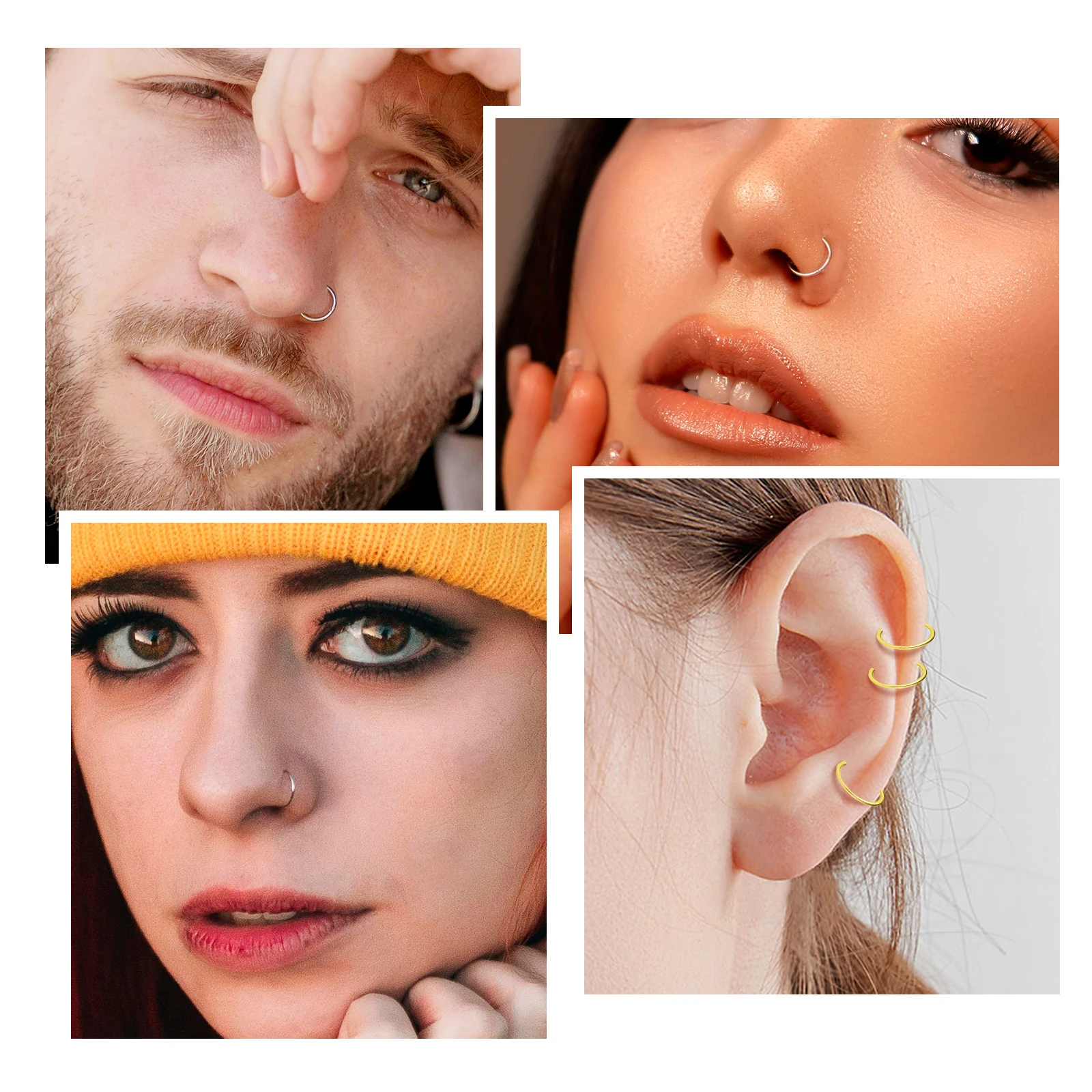 1PC Circular Stainless Steel Nose Piercing Ear Cartilage Ring Lip Ring Rainbow/Gold/Black Punk Simple Piercing Jewelry