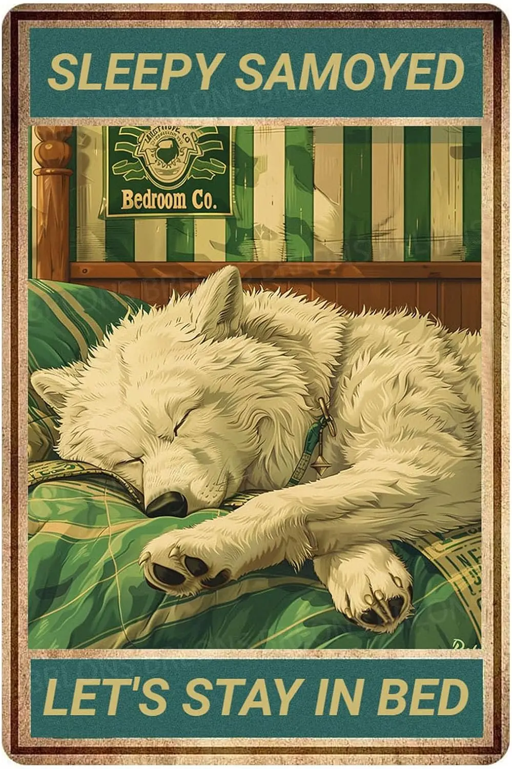 Metal Tin Sign Sleepy Samoyed Alumium Vintage Retro for Home Bar Office Outdoor Wall Decor es-aluminum