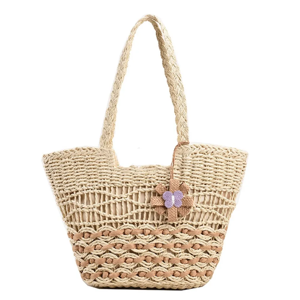 Brand Letter Straw Handbag for Women Hollow Paper Woven Big Tote Summer Beach Bag Ladies Fashion Shoulder Bag Shopper purse 2024