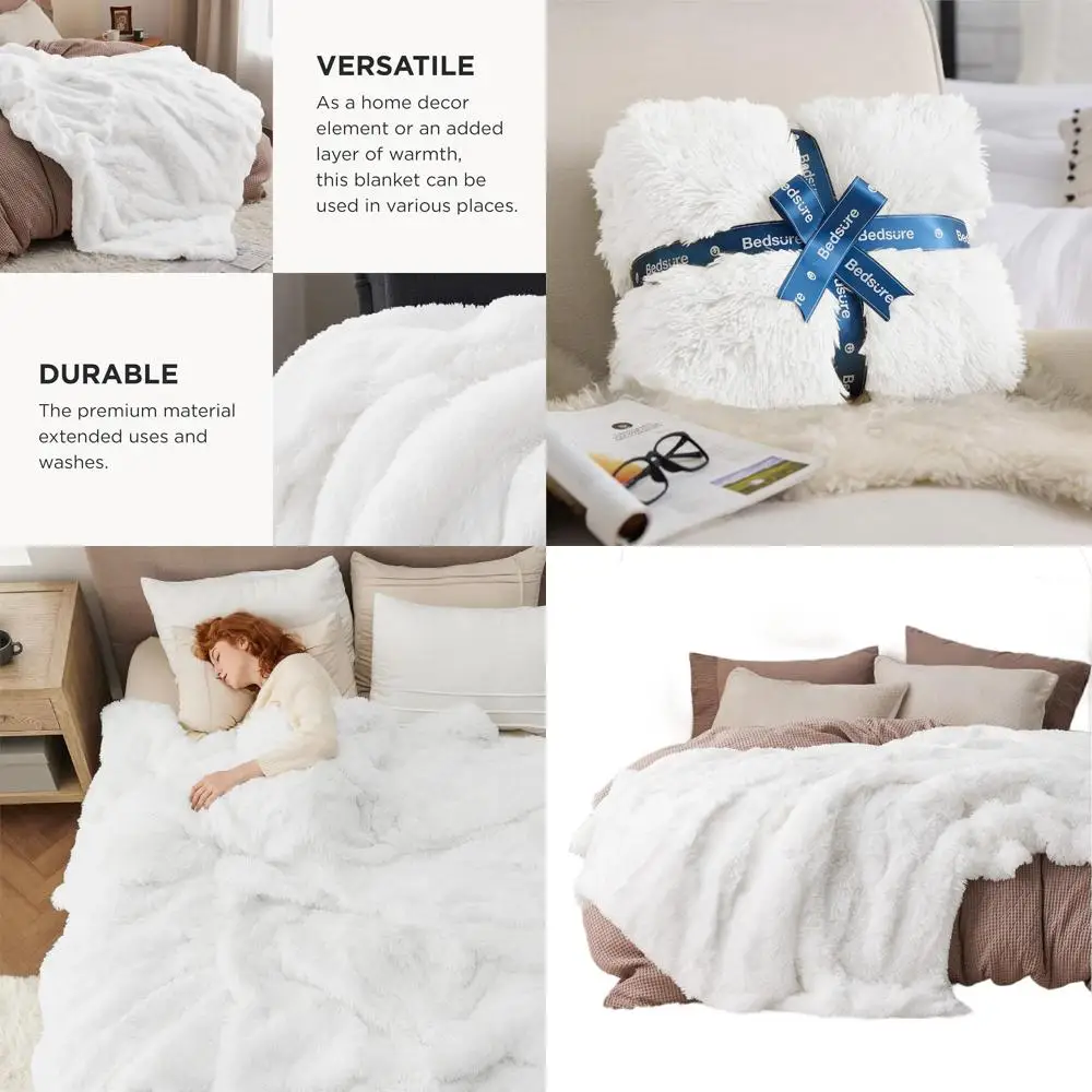 

Luxurious Plush White King-Size Sherpa Fleece Blanket, Soft and Warm for Winter, Ideal Gift for Men and Women, 108x90