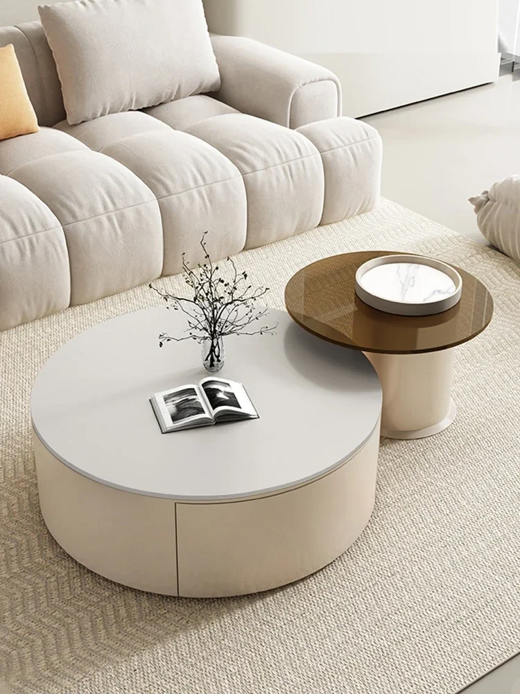 

2024 New Cream Breeze Tea Table, Living Room, Home, Modern and Simple Rock Plate, Circular Self suction Double suction Tea Table