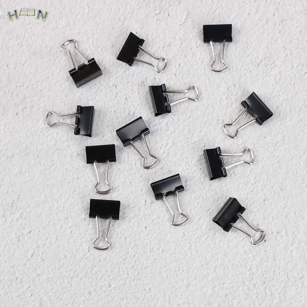 12Pcs/lot 15mm Black Metal Binder Clips Notes File Letter Paper Clip Photo Binding Stationery Accessories Office Supplies