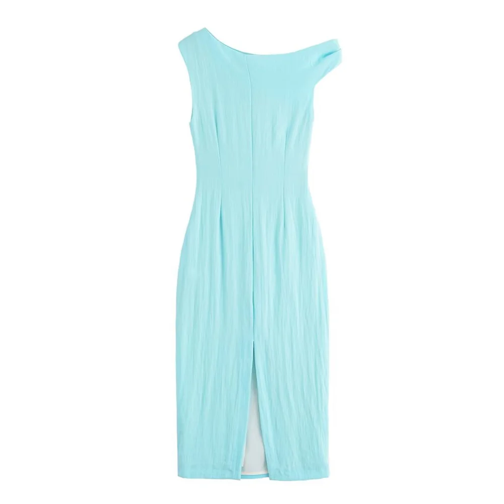 Abito da flauto asimmetrico da donna con decorazione in tinta unita intarsiata Primavera/Estate Nuovo abbigliamento da donna