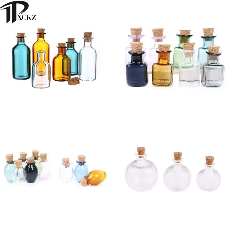 Doll House Vase Glass Bottle Storage Jar Miniature Mini Glass Bottle Cork Lid Small Jar Model Doll House Decoration Children Toy