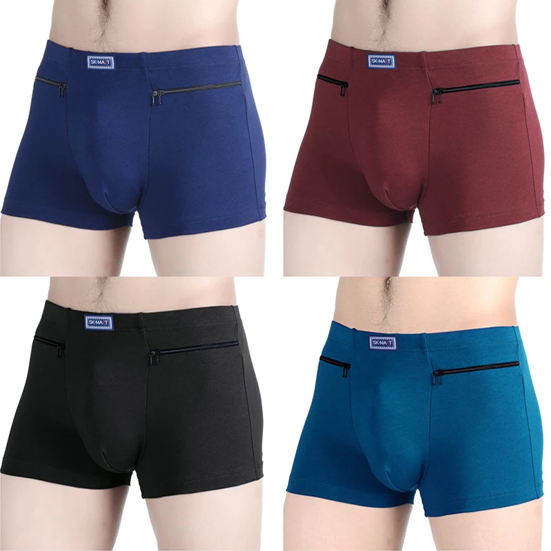 1pc Men's Pockets Underwear Anti-Theft Briefs Boxer Panties Two Zippers Pockets Cotton Underpants Men Boxers Briefs Booty Shorts