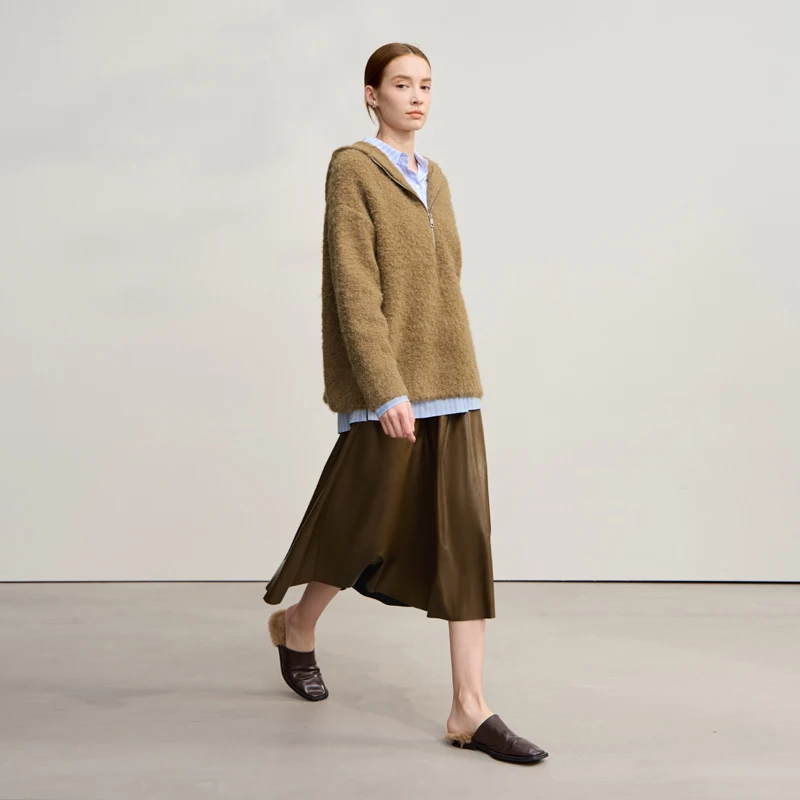 AMII Damenpullover mit Kapuze, 2025, Winter, neue Schulterärmel, Reißverschluss, lockerer Pullover für Damen, lässig, Strickpullover, Oberteil 12554064