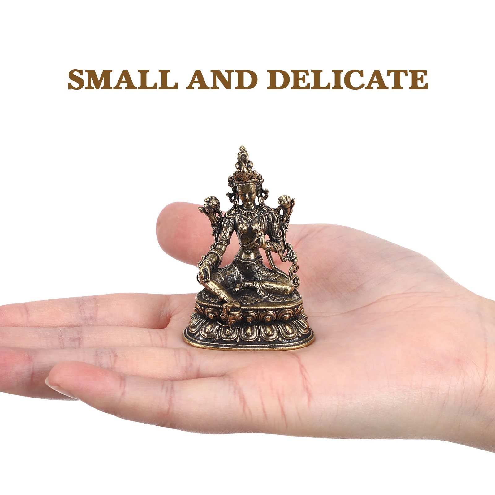 

Distressed Green Tara Buddha Statue Bodhisattva Brass Figurine Budha Copper Decorate Figure Small