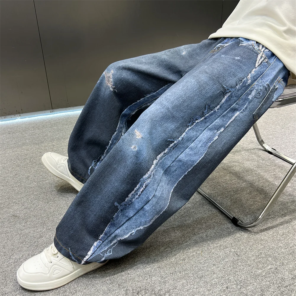 New Kids Designer Fashion Ripped Jeans with Raw Hem for Tweens Boys Cool Denim Pants School Children Streetwear Jeans Trousers