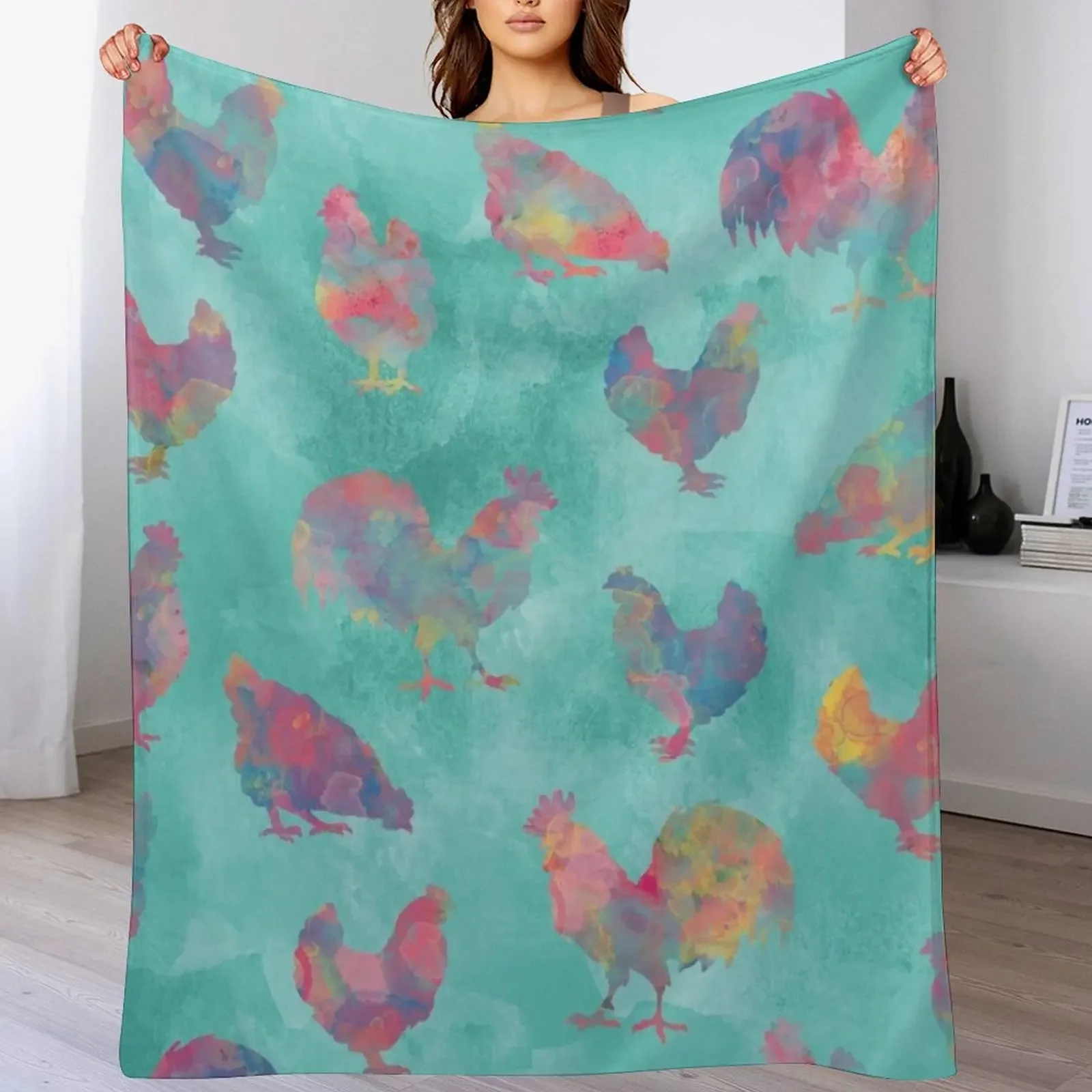 

Rainbow Chickens Throw Blanket Warm Napping Blanket for Office Couch Bed
