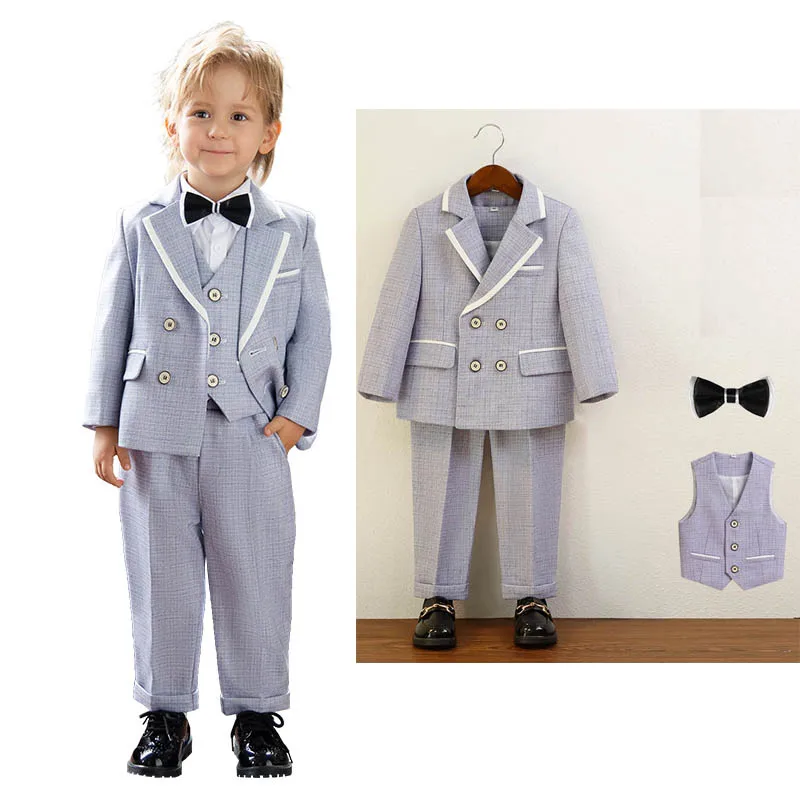 

Children Spring 4Pieces/Set Jacket Vest Pants Bowtie Wedding Party Dress Boys Birthday Suit Gentleman Kids Photograph Costume