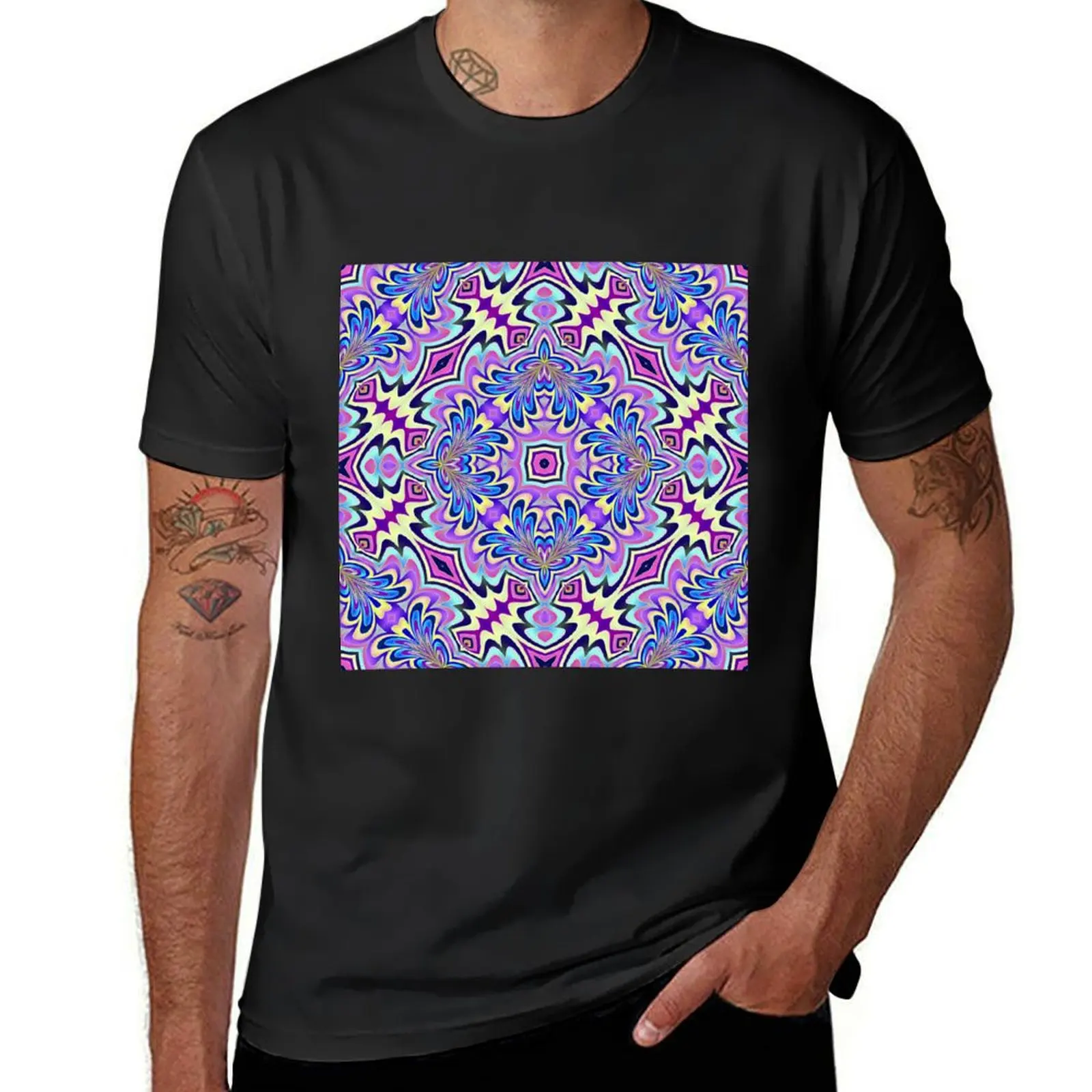 

blue purple pink abstract tile T-Shirt funny gifts graphics luxury designer for a boy Men's clothing