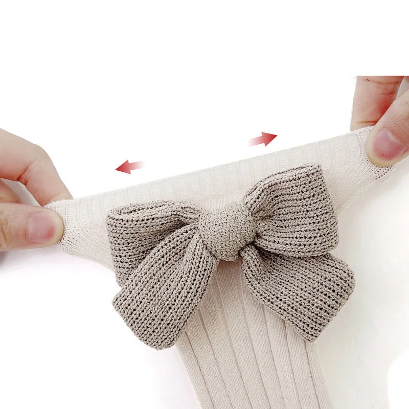 2 Pairs/Lot New Children Baby Girl\'s Stockings Knee Length Solid Bow Without Heel Princess Socks